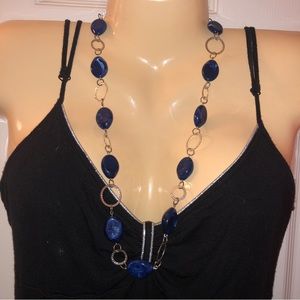 Blue and Silver Statement Necklace Gemstone Style Beads Textured Metal